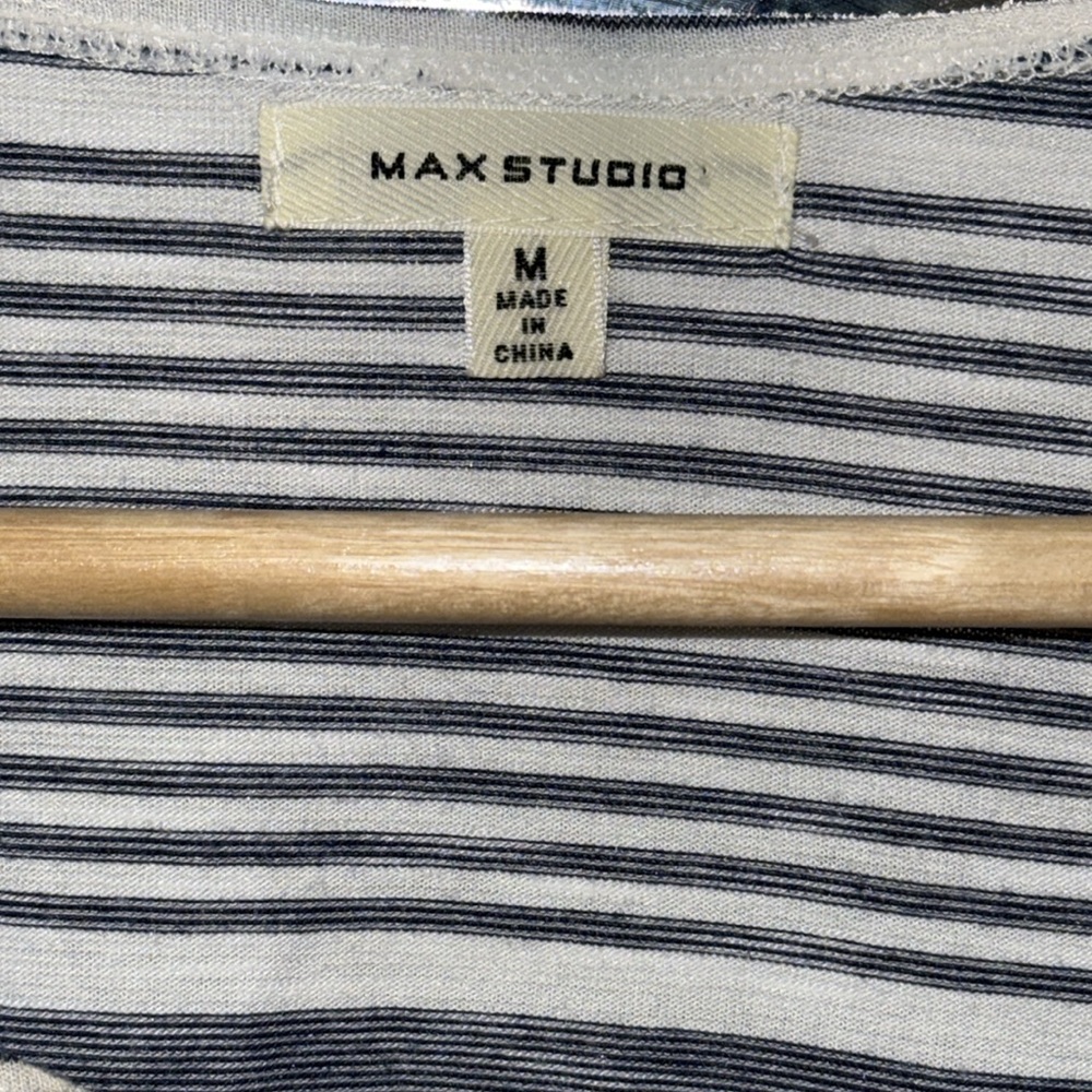 HP✨ Max Studio Womens Short Sleeve Striped Top Blouse Shirt - Picture 5 of 5
